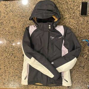 Orange Ski Jacket
Black, White and Lavender. 
Great condition!!